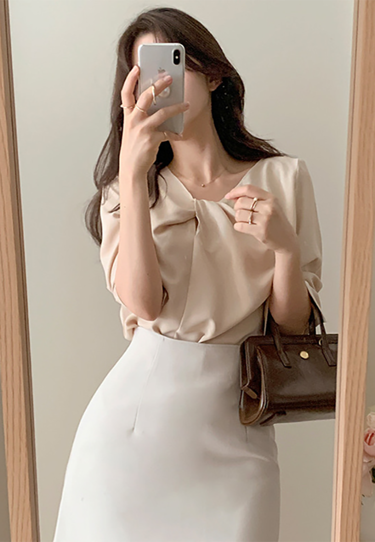 Early Fall French 3D Pleated Chiffon Shirt CA25090215W