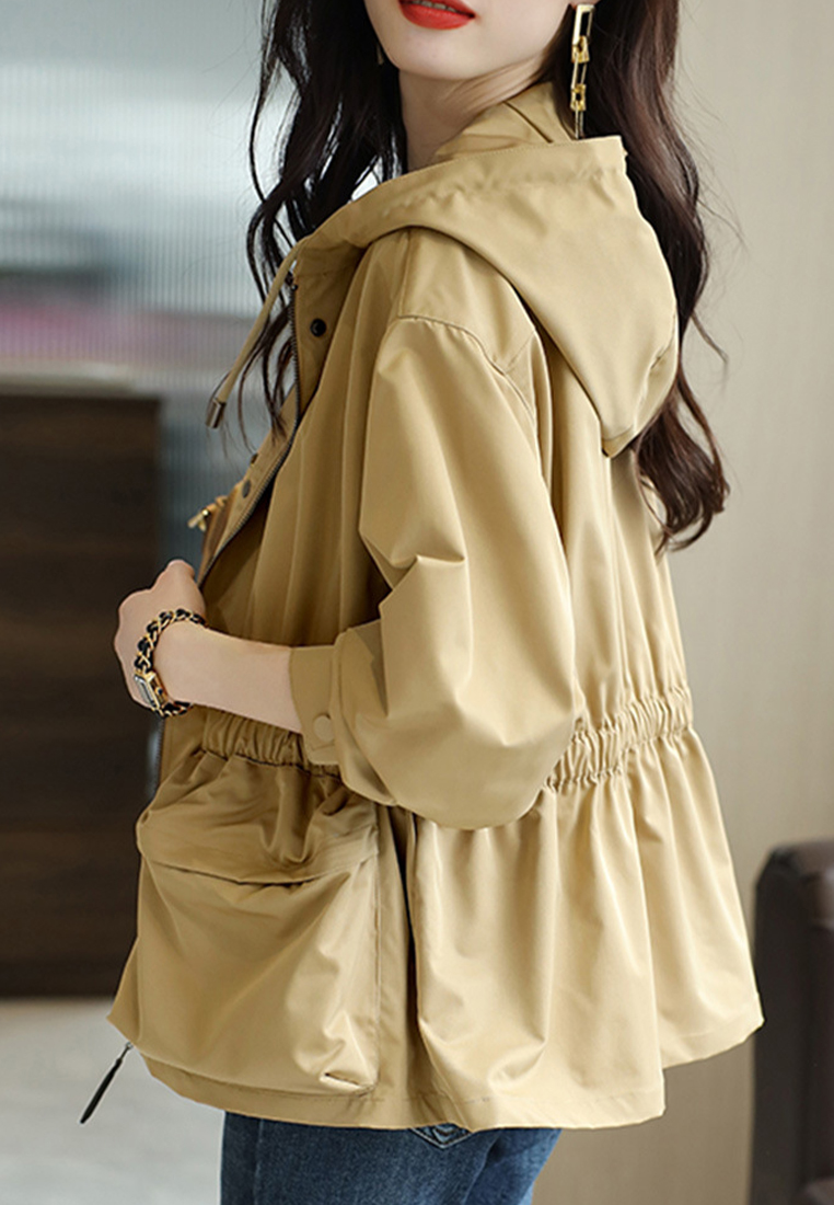 Fashion drawstring hooded spring and autumn short trench coat CA090815