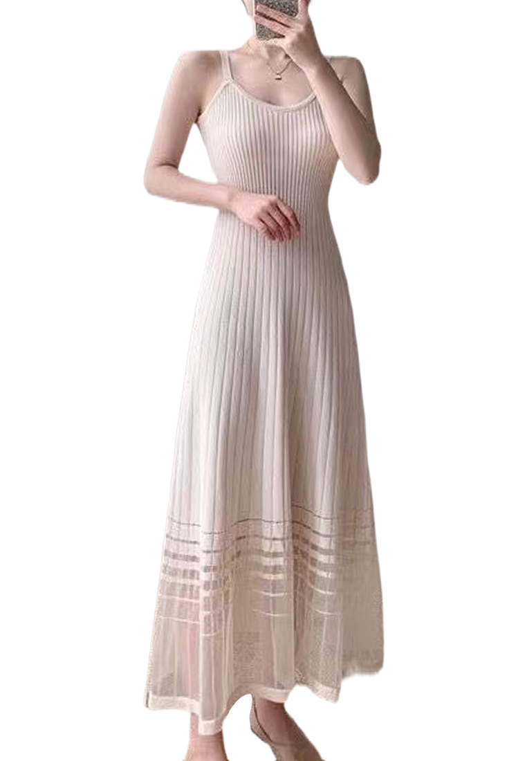 Summer new temperament mesh sweater suspender long dress CA24050615BK