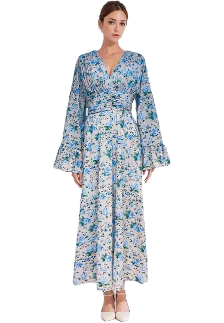 2024 Pink V-neck Slimming Waist Dress CA24081615PI