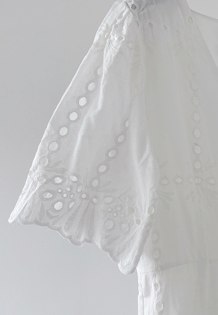 Summer French minimalist hollow lace short sleeved dress CA25032715BK