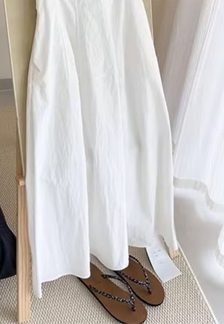 White Sleeveless Cotton Linen Beach Holiday Style Dress CA25061715W