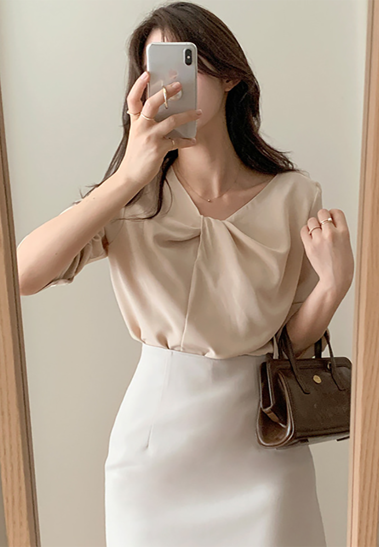 Early Fall French 3D Pleated Chiffon Shirt CA25090215W
