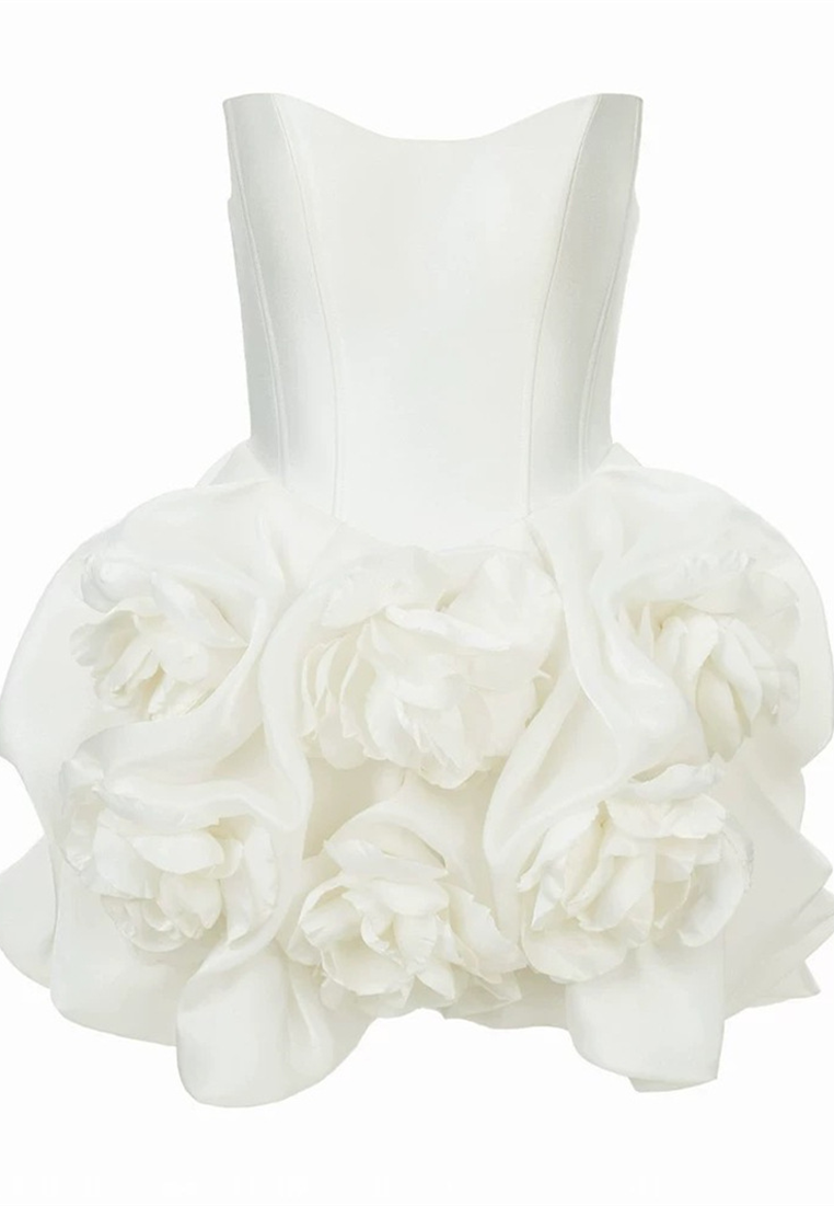 New Herringbone Bust-Wrap 3D Floral Puffy Mini Dress CA25100915W