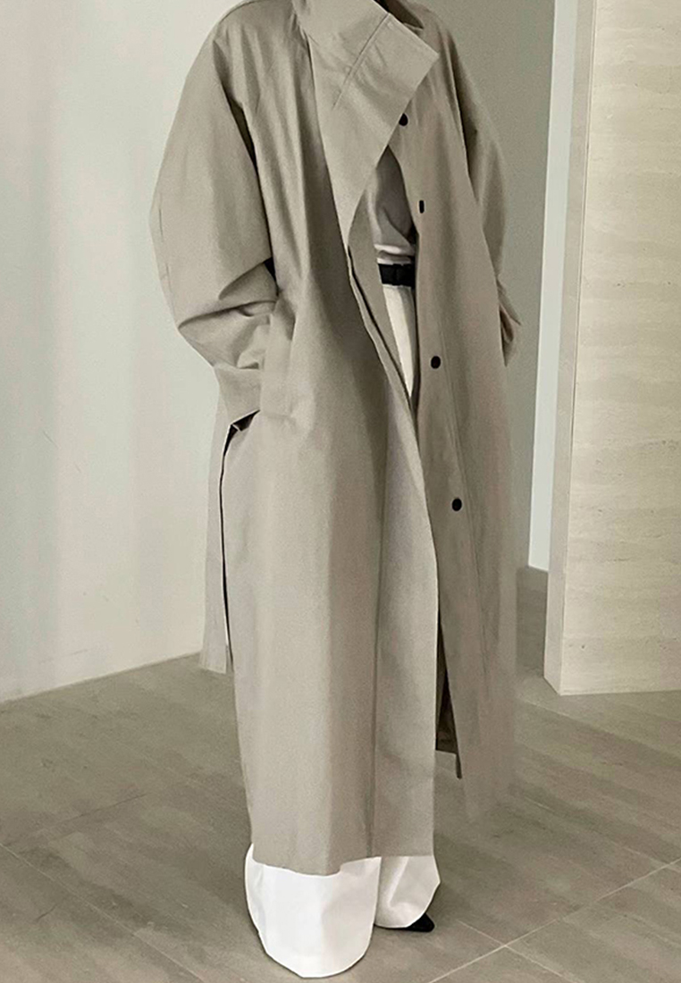 Loose solid color long windbreaker coat CA241128115GY