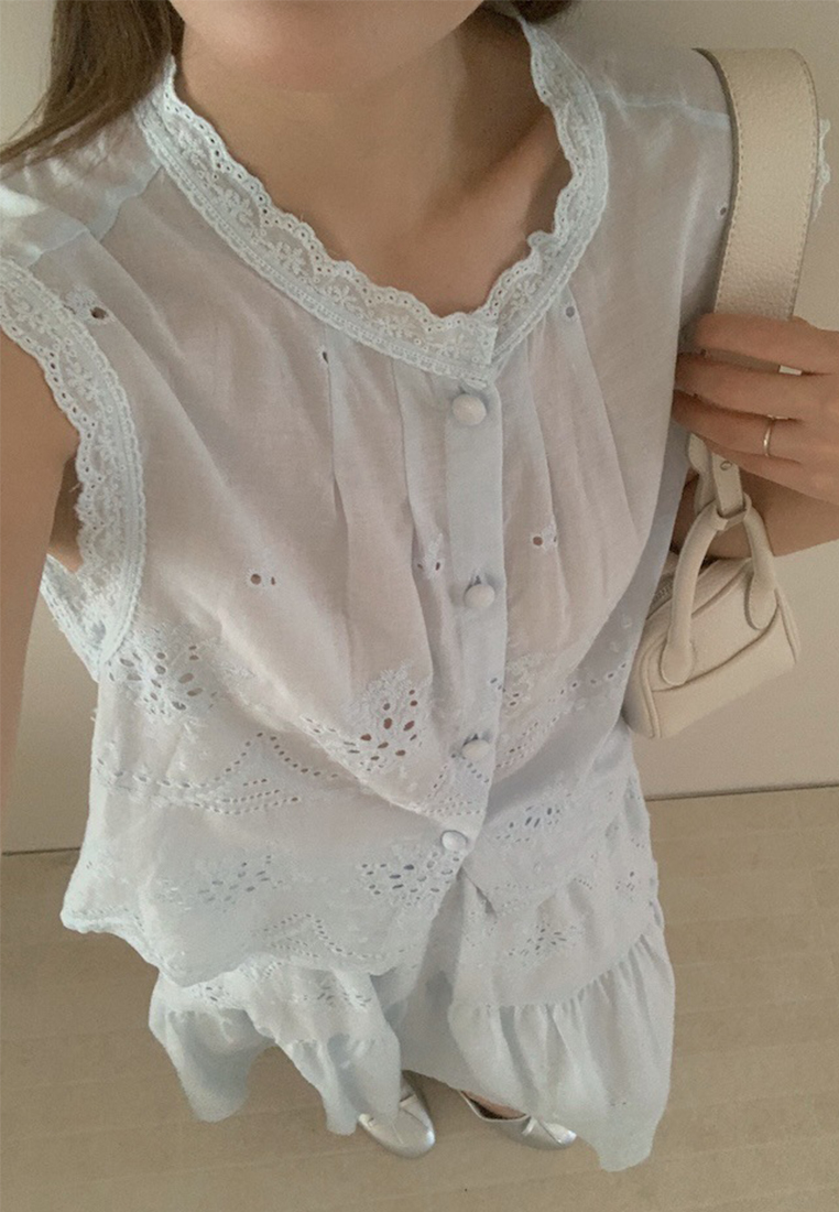 Cotton hollow embroidered vest skirt set CA25070915W