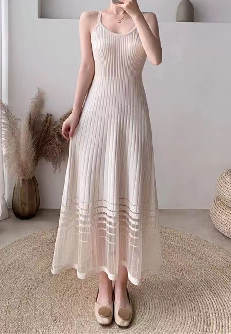 Summer new temperament mesh sweater suspender long dress CA24050615BK