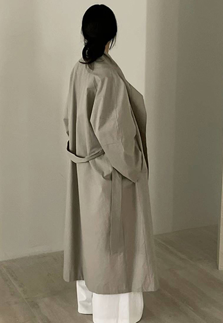 Loose solid color long windbreaker coat CA241128115GY