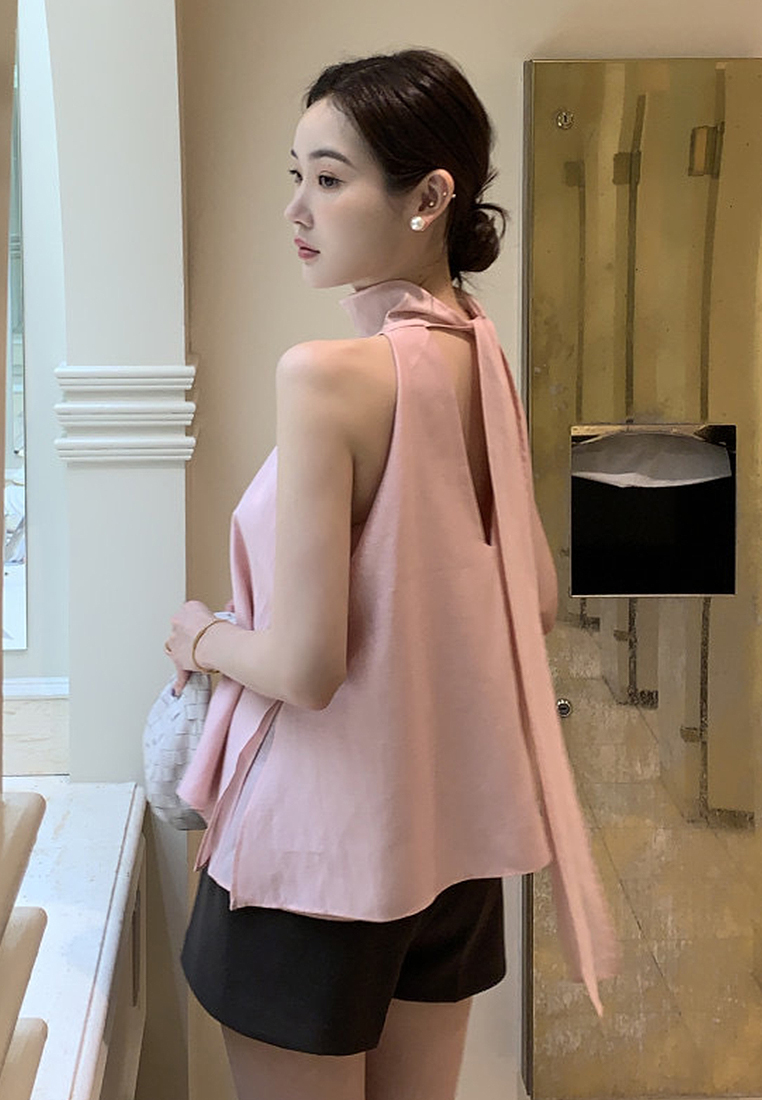 Summer New Style Stand up Collar Strap Top CA25042915BK