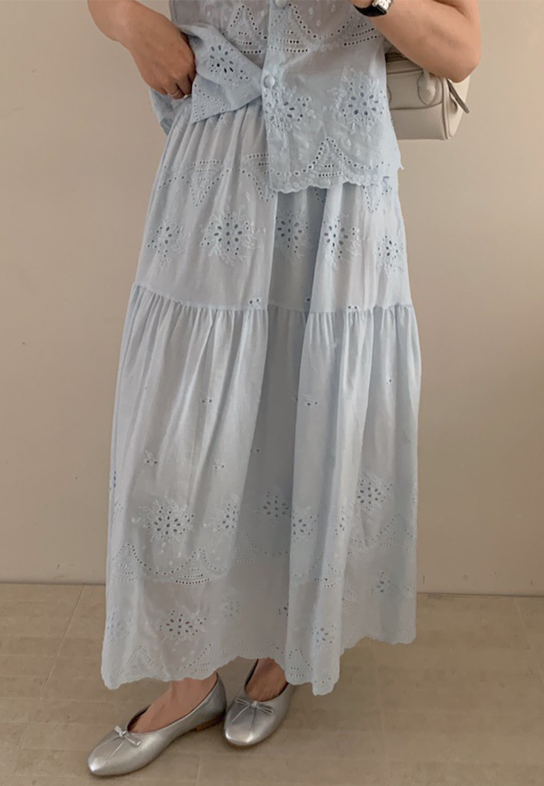 Cotton hollow embroidered vest skirt set CA25070915W