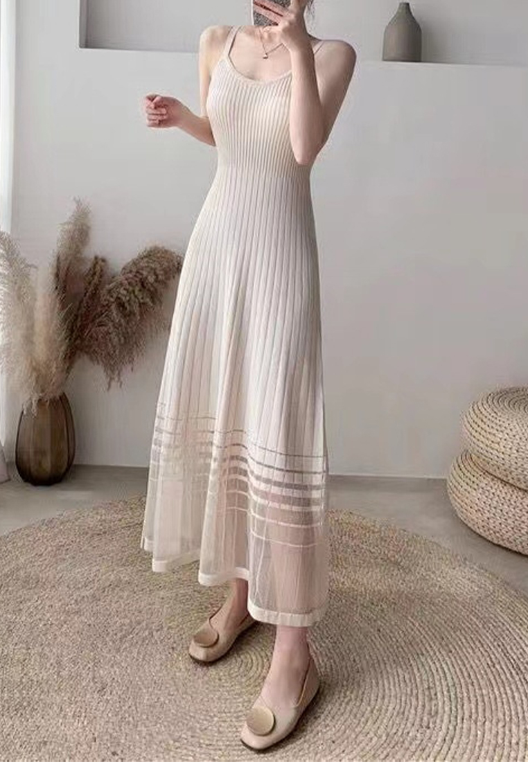 Summer new temperament mesh sweater suspender long dress CA24050615BK