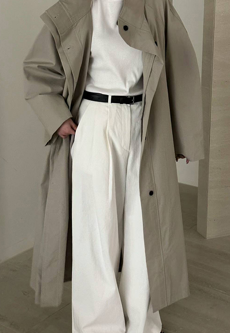 Loose solid color long windbreaker coat CA241128115GY