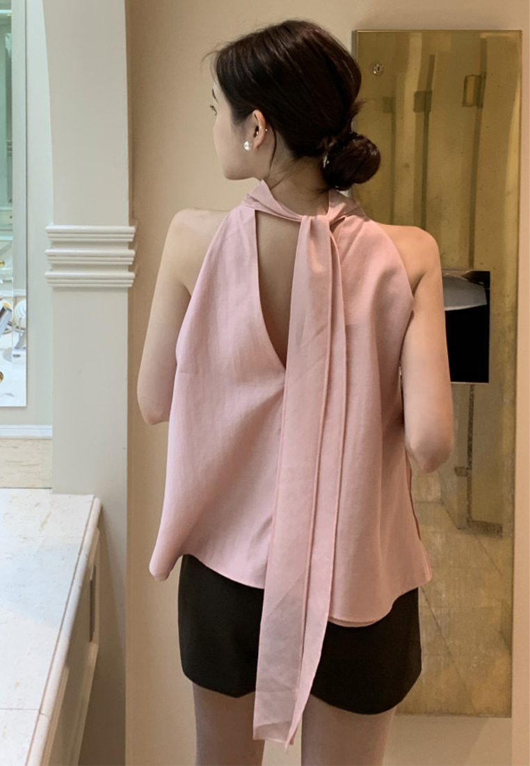 Summer New Style Stand up Collar Strap Top CA25042915BK