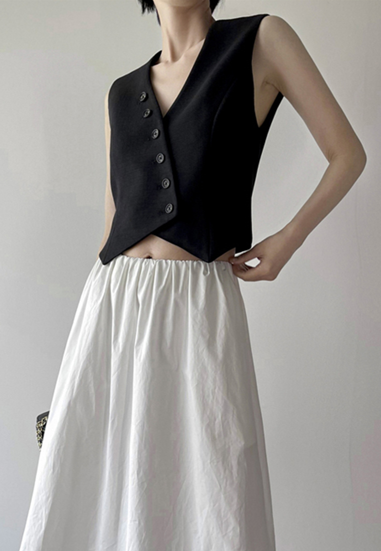 Retro and fashionable all-match v-neck sleeveless top CA25061715BK