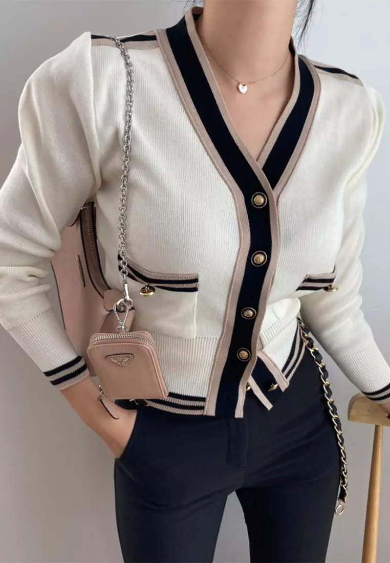 Vintage patchwork knitted cardigan sweater CA24092747BL