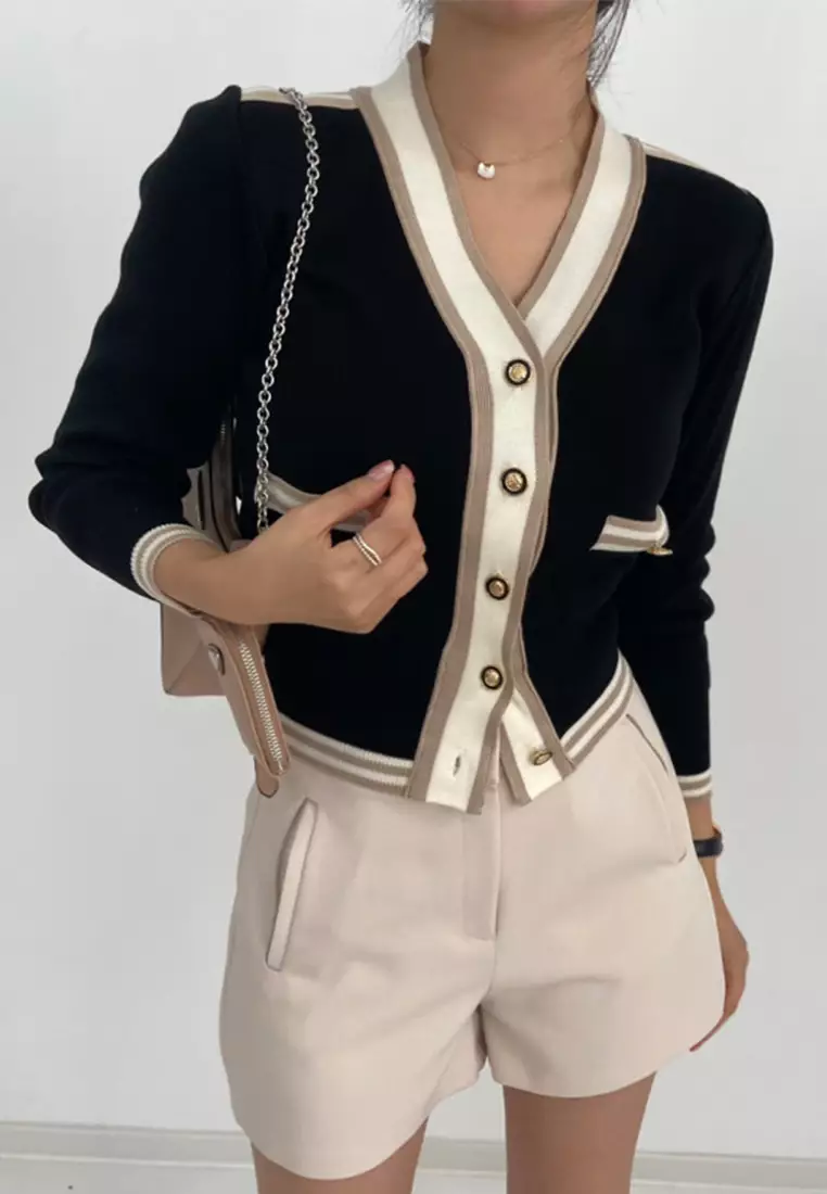 Vintage patchwork knitted cardigan sweater CA24092747BL