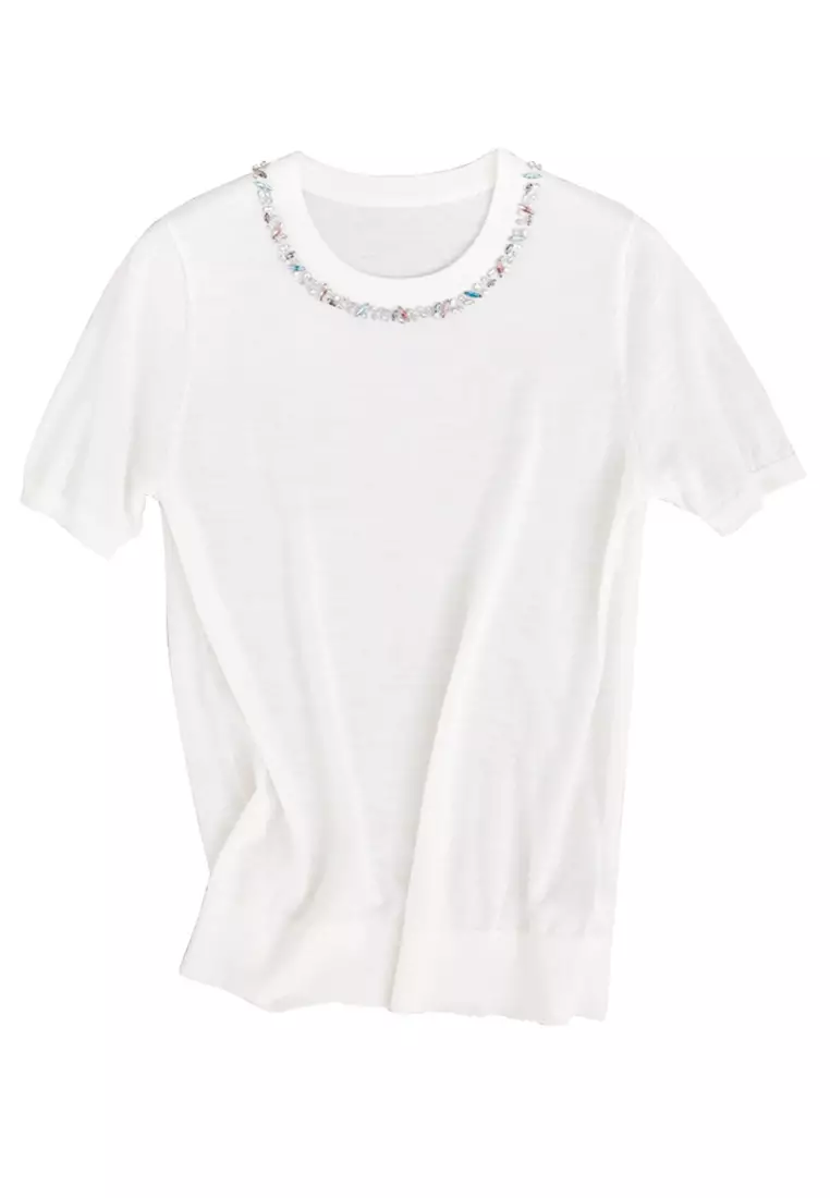 Korean Style Woolen Beaded Ultra-Thin Top A21031903BK