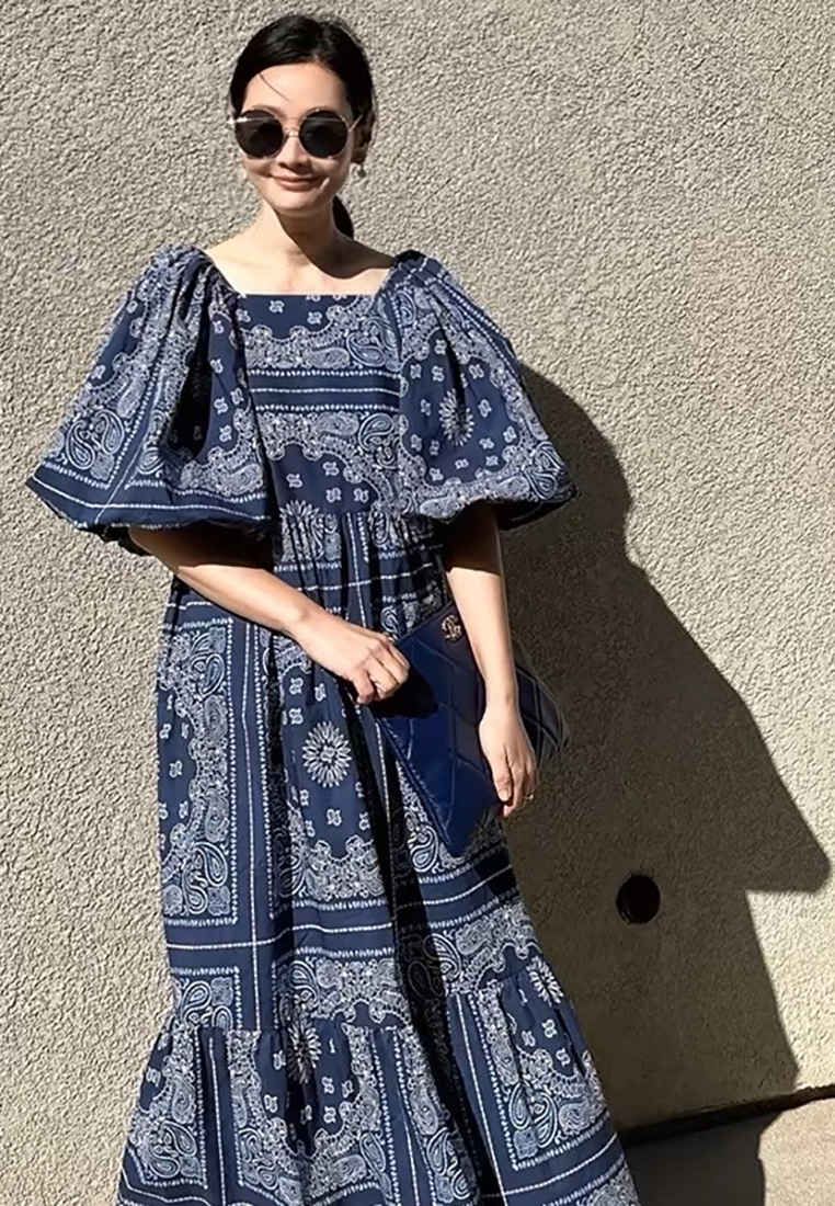 Korean chic summer puff sleeve dress CA25032401BL