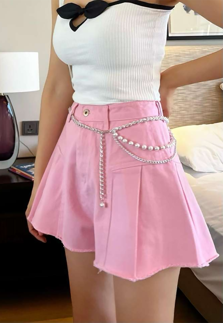 Early summer high waist pleated loose denim wide-leg shorts CA25042942PI