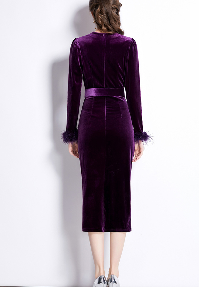 2024 French Purple Velvet Dress CA24073116PU
