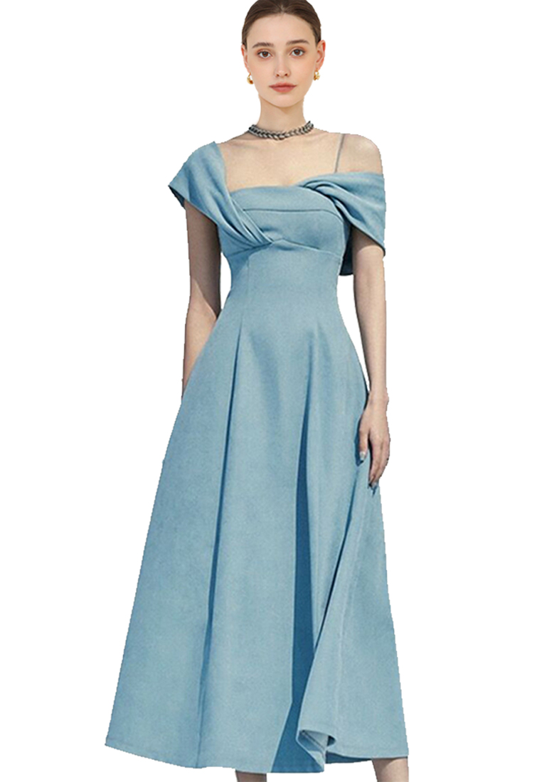 2024 Elegant and Slim Fit Shoulder Strap Dress with Oblique Shoulder Dress CA4021916BL