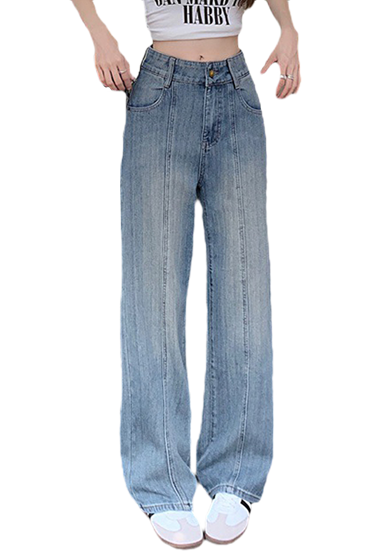 2024 Fashion striped denim straight leg pants CA24041016BL
