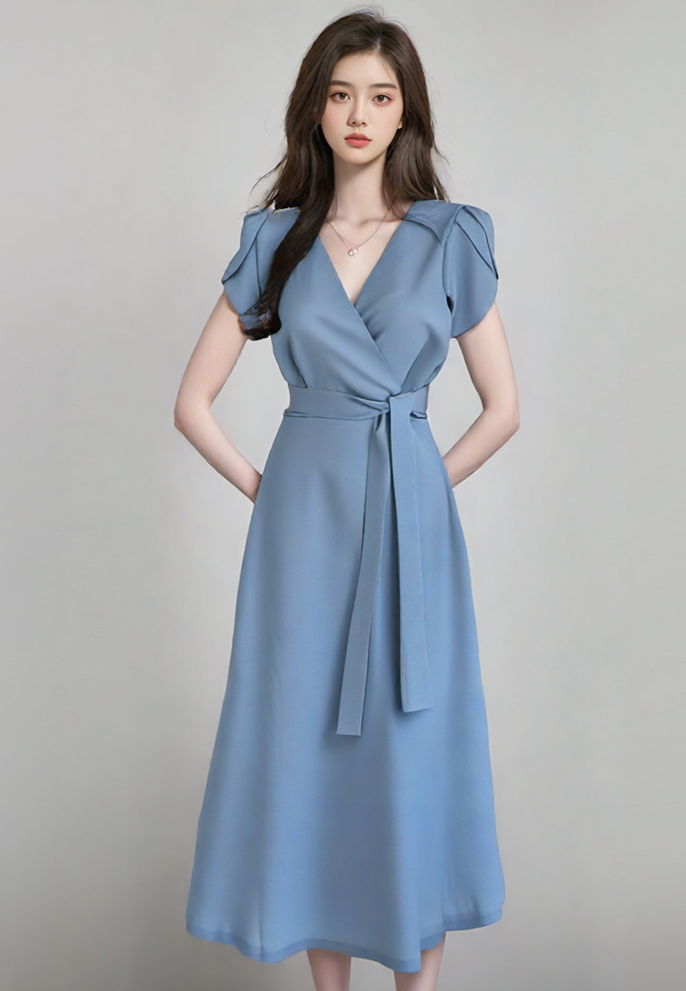 Summer elegant lace up waist cinching dress CA25032716BL