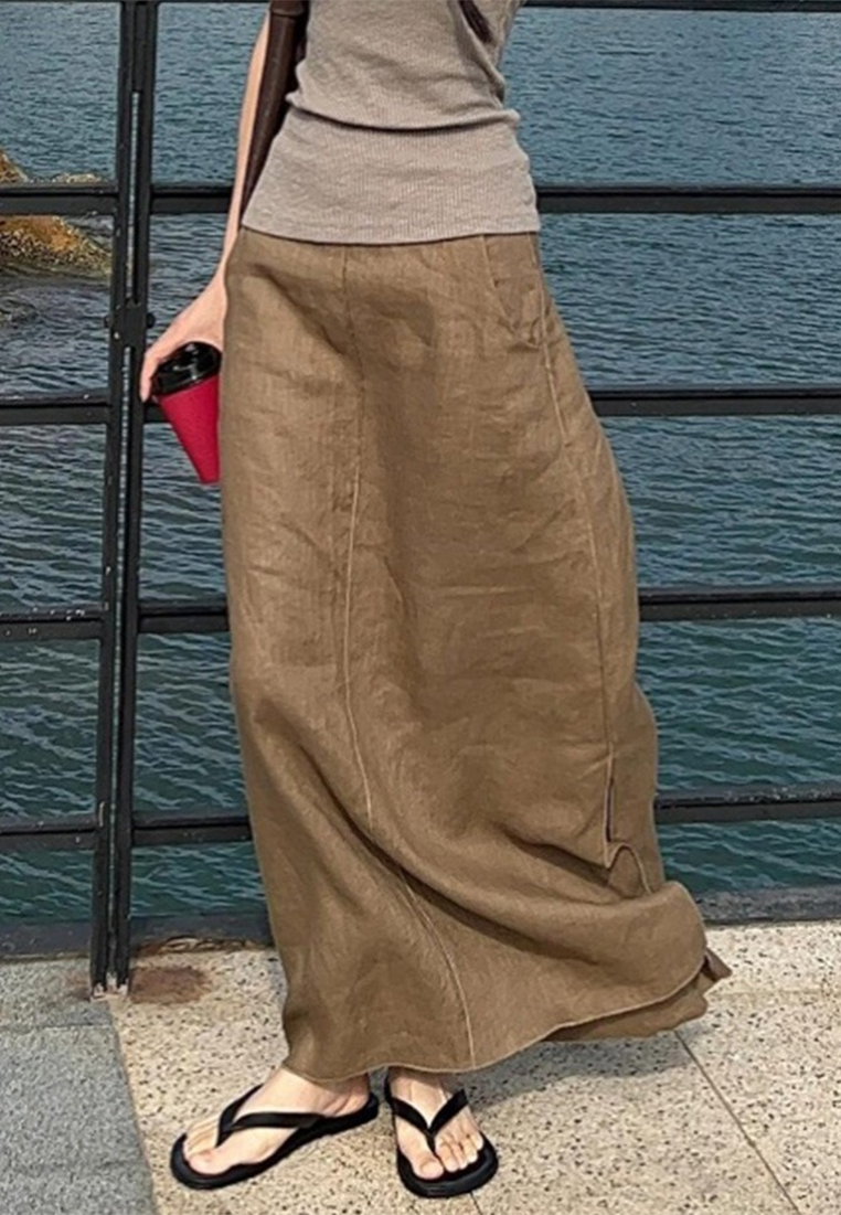 New Summer High-waist Split Linen A-line Skirt CA25061716BW