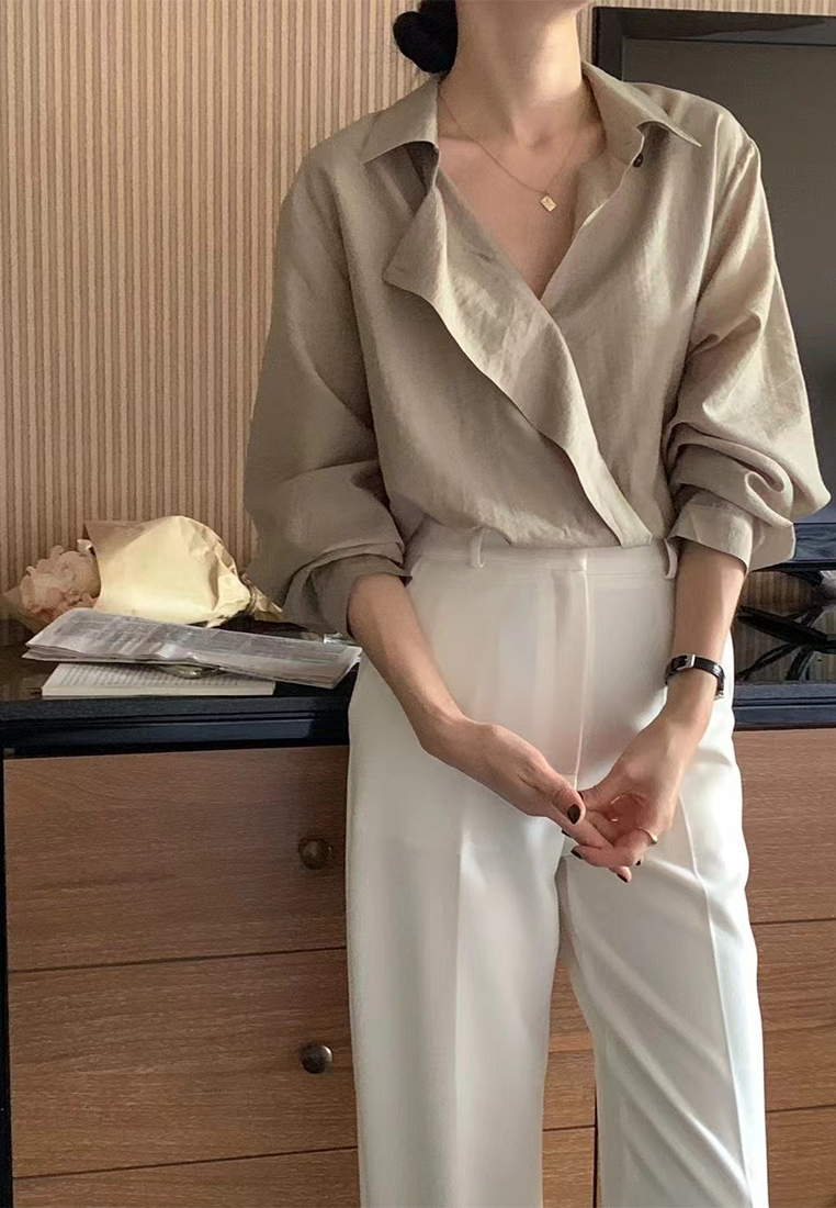 Fall French Retro Versatile Tie-Waist Shirt CA25090216BW