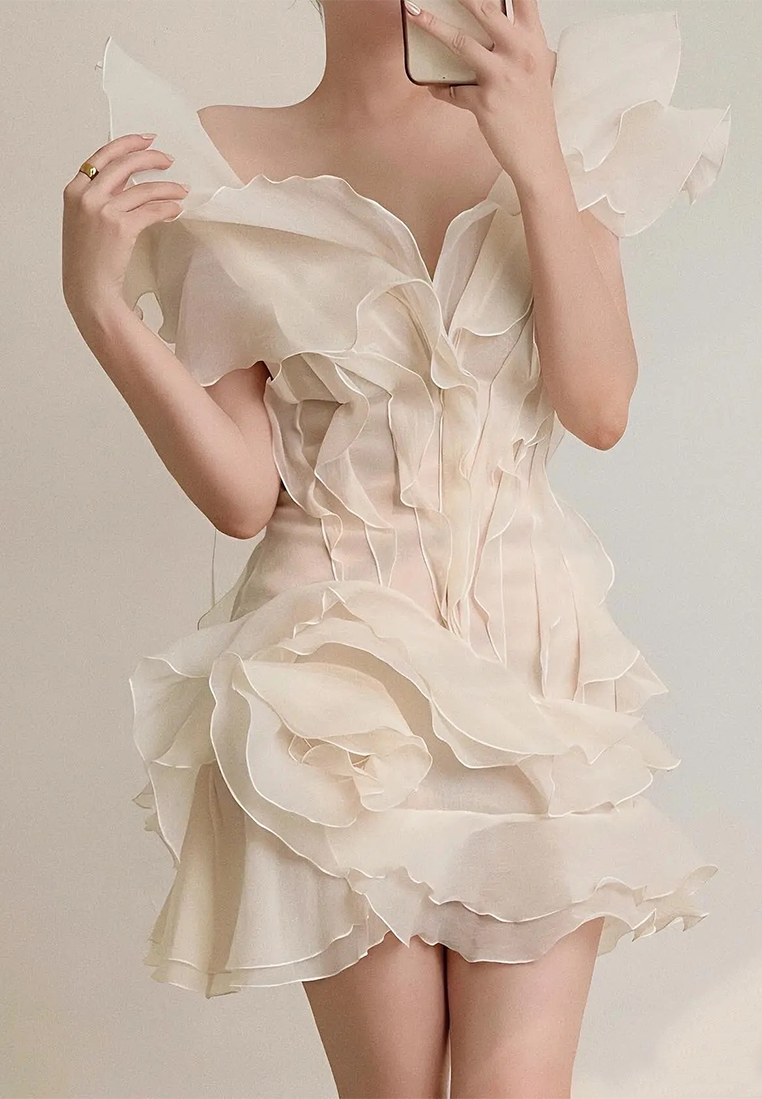 New style ruffled sexy V-neck one-shoulder dress CA25092516PI