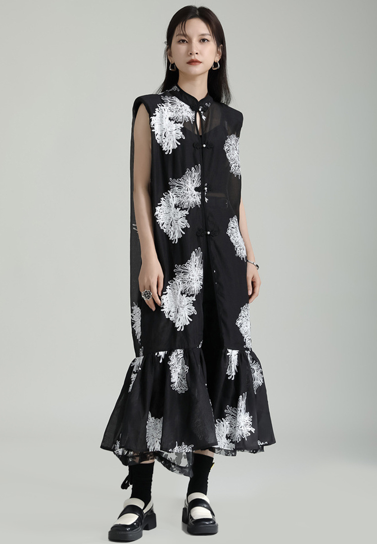 2024 Embroidered New Chinese Style Sleeveless Cardigan Dress CA24030116BK