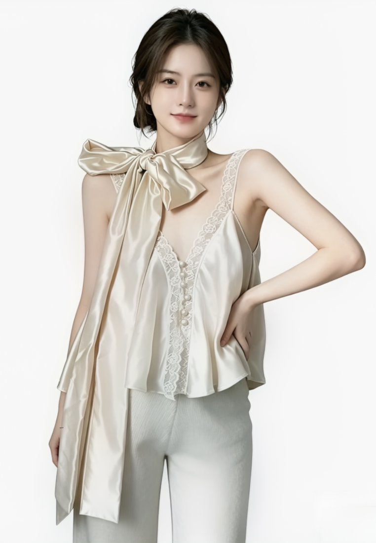 Chic Style Satin Lace Trim Camisole Top K26050504