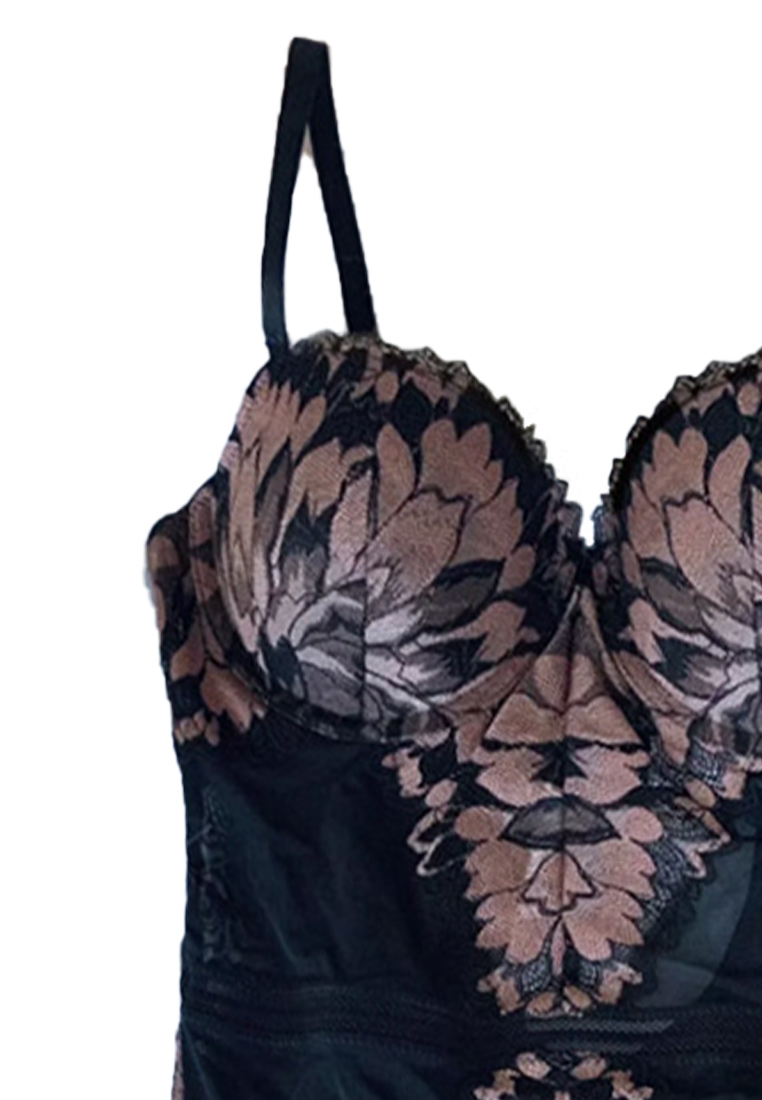 French Sexy Sling Tight Gathering Underwired Lace One-Piece Bra Underwear CA230504016W