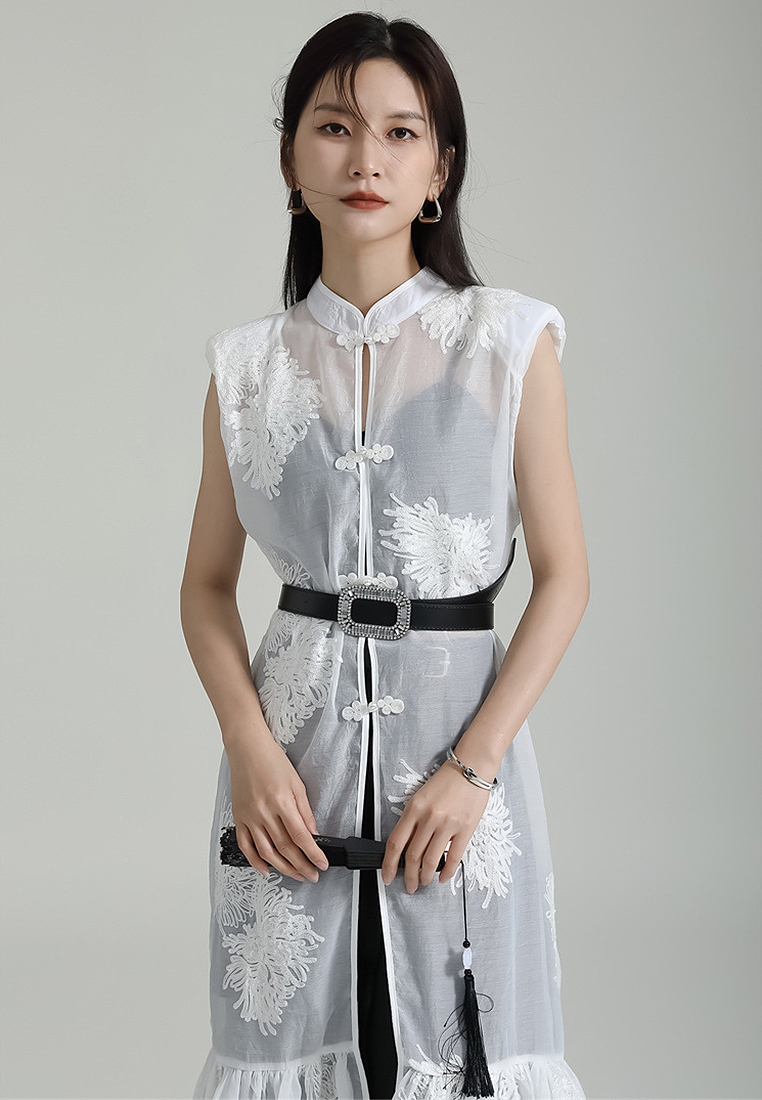 2024 Embroidered New Chinese Style Sleeveless Cardigan Dress CA24030116BK