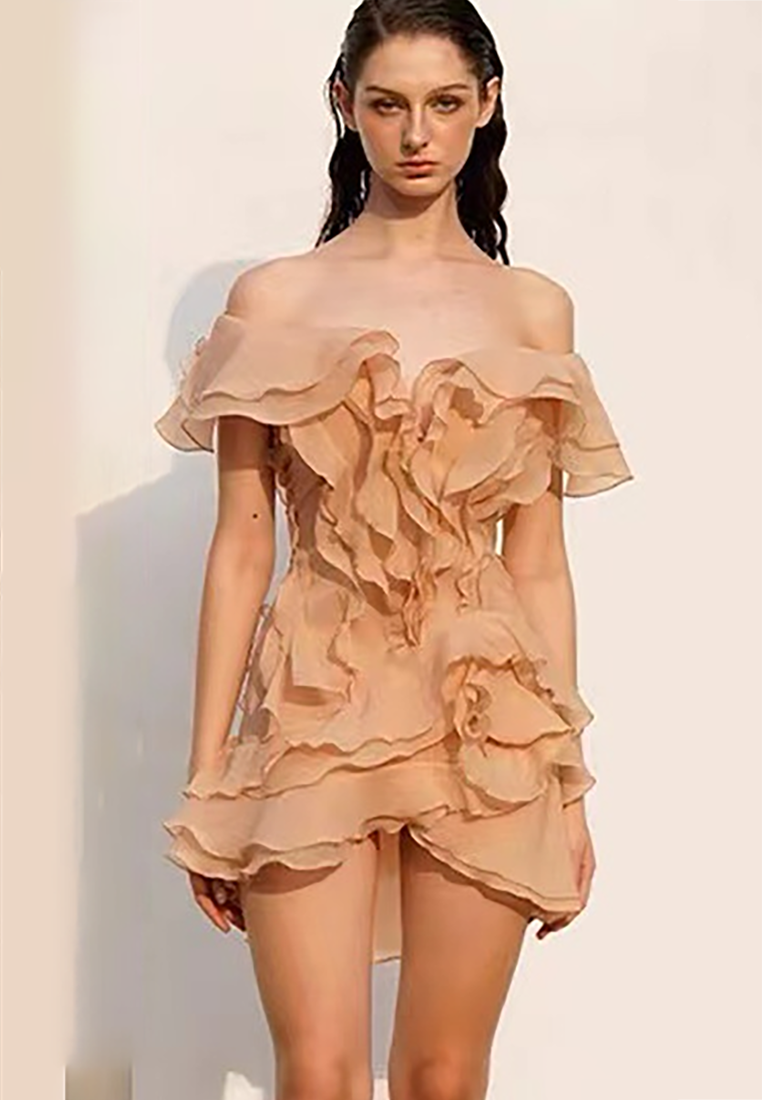 New style ruffled sexy V-neck one-shoulder dress CA25092516PI