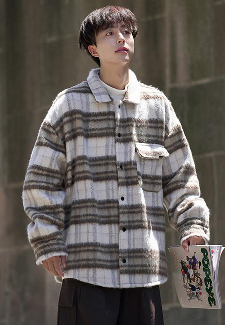 Korean men's long sleeved checkered casual jacket CA24101416BE