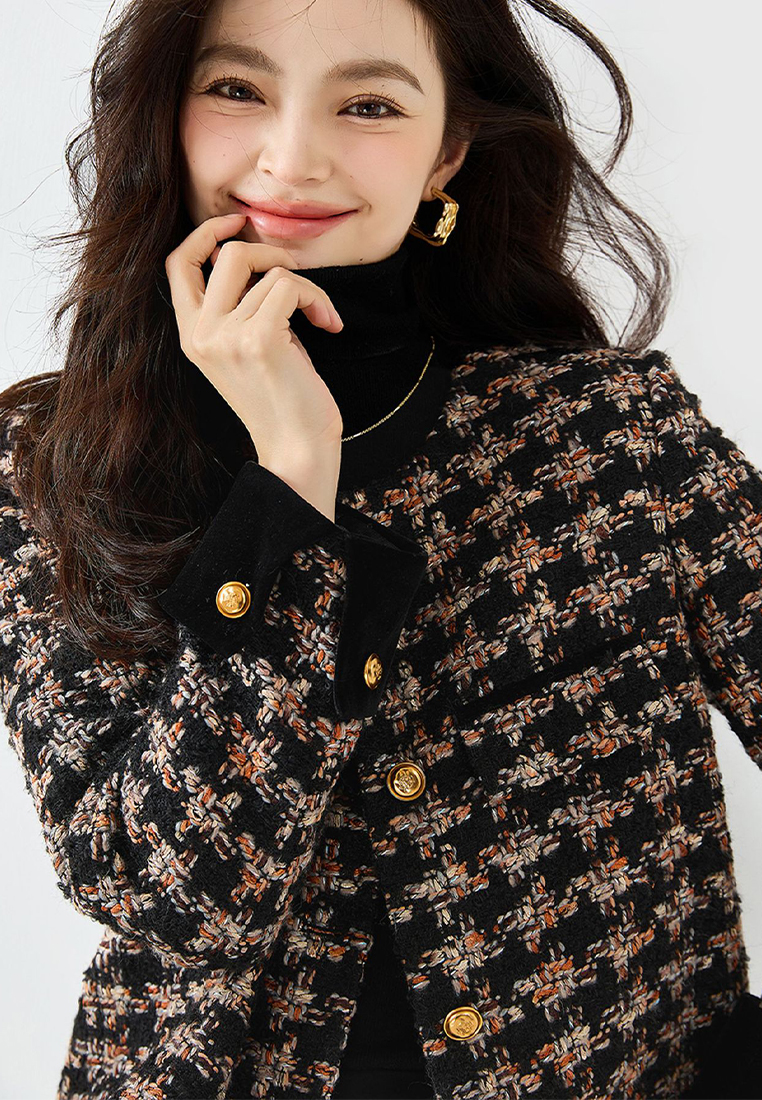 Classic retro style patchwork tweed wool blend jacket CA101916