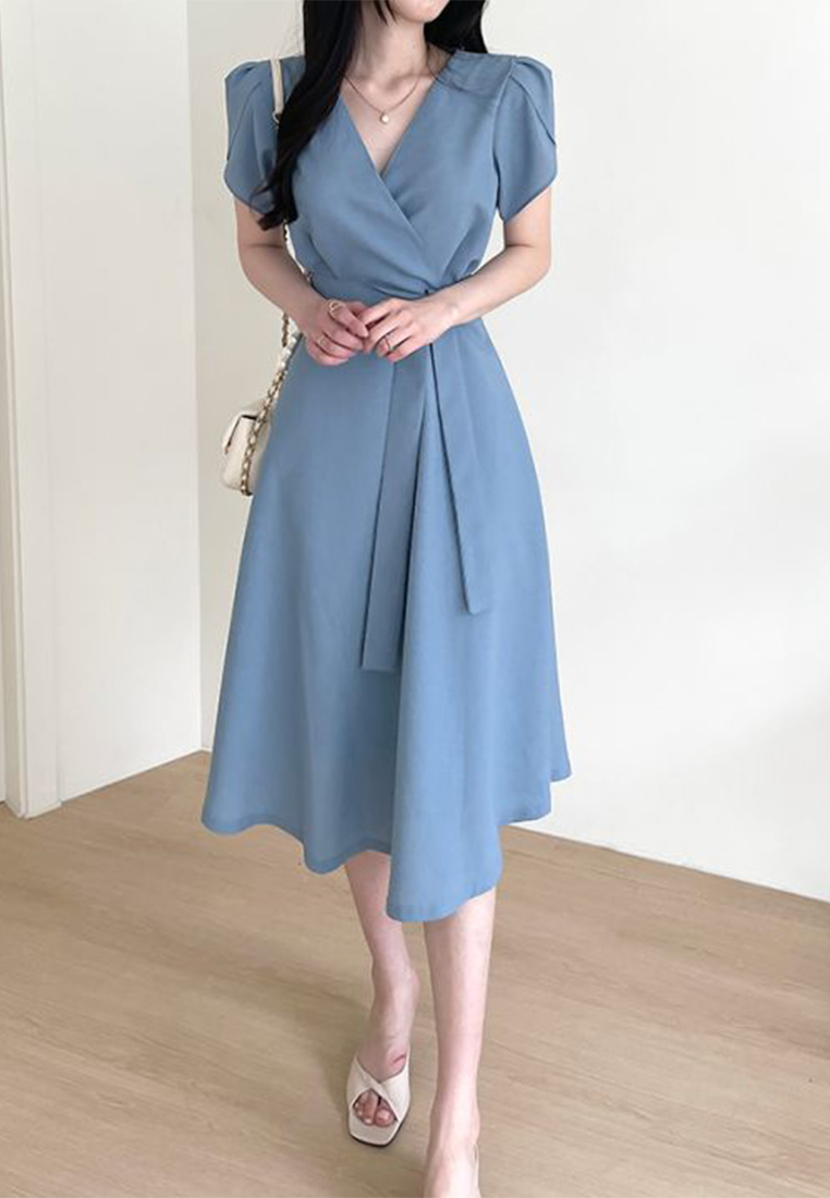 Summer elegant lace up waist cinching dress CA25032716BL