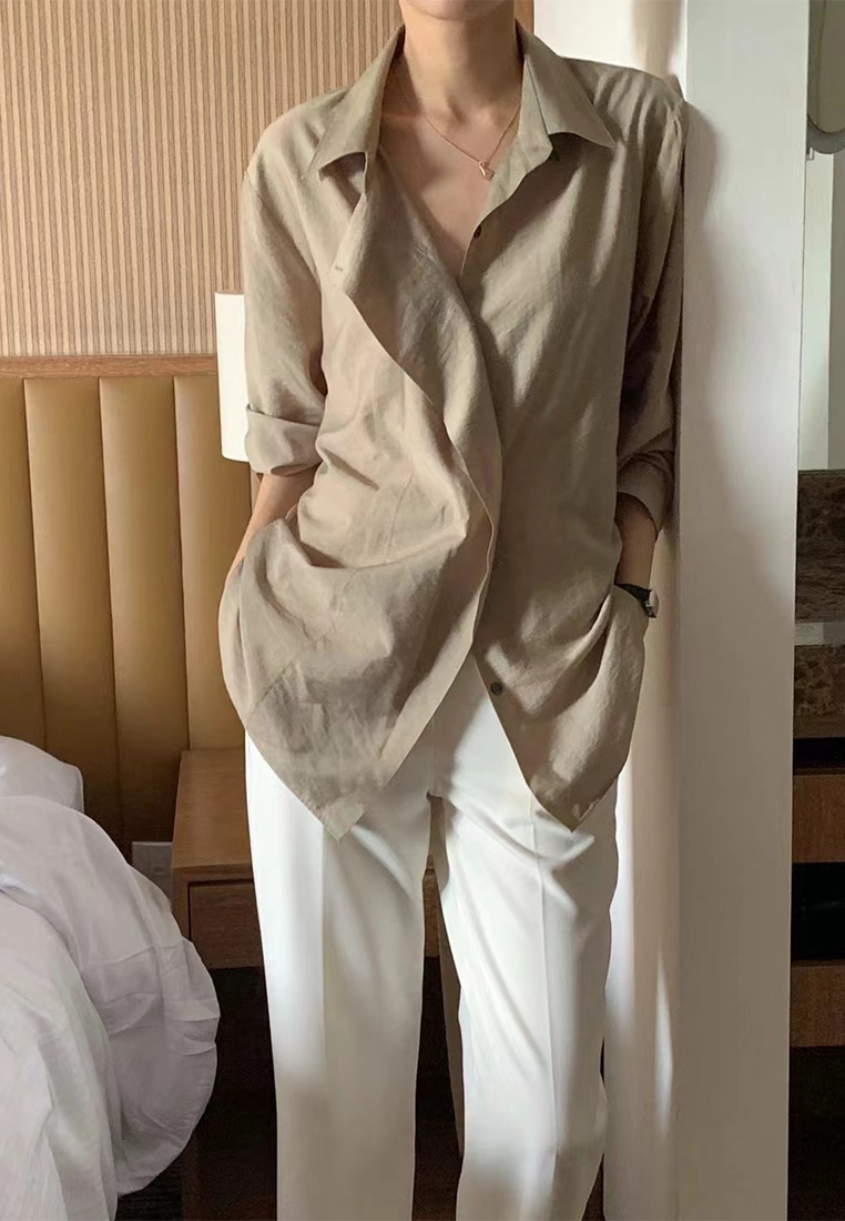 Fall French Retro Versatile Tie-Waist Shirt CA25090216BW