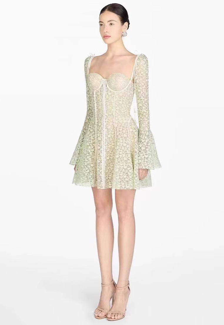 Autumn lace low neck long sleeved dress CA25100916W