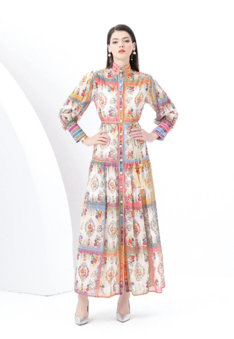 Spring collar wavy edge printed dress CA25031216MT