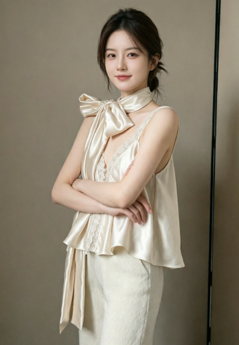 Chic Style Satin Lace Trim Camisole Top K26050504