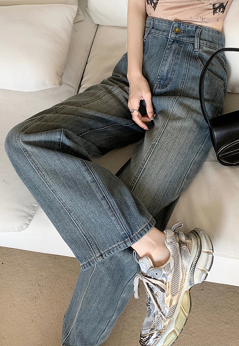 2024 Fashion striped denim straight leg pants CA24041016BL