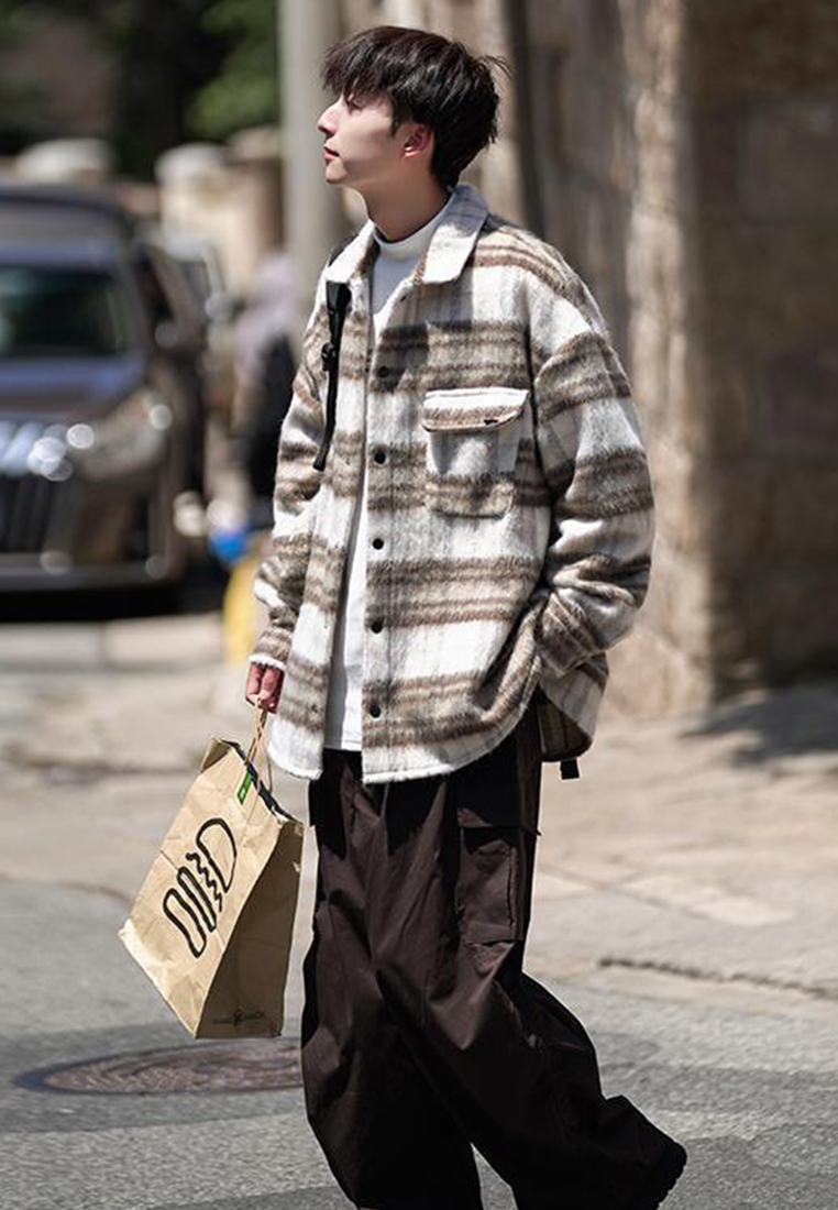 Korean men's long sleeved checkered casual jacket CA24101416BE