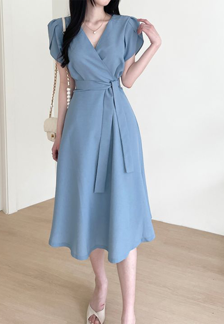 Summer elegant lace up waist cinching dress CA25032716BL