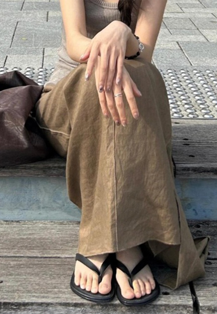 New Summer High-waist Split Linen A-line Skirt CA25061716BW