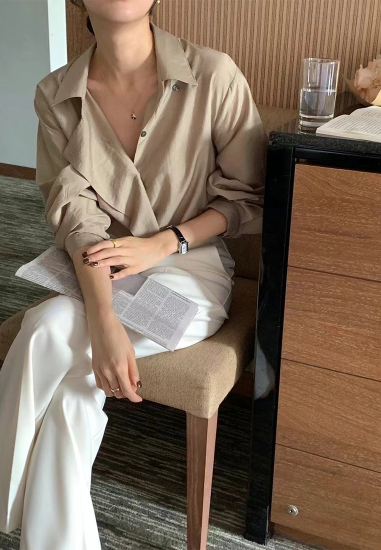 Fall French Retro Versatile Tie-Waist Shirt CA25090216BW