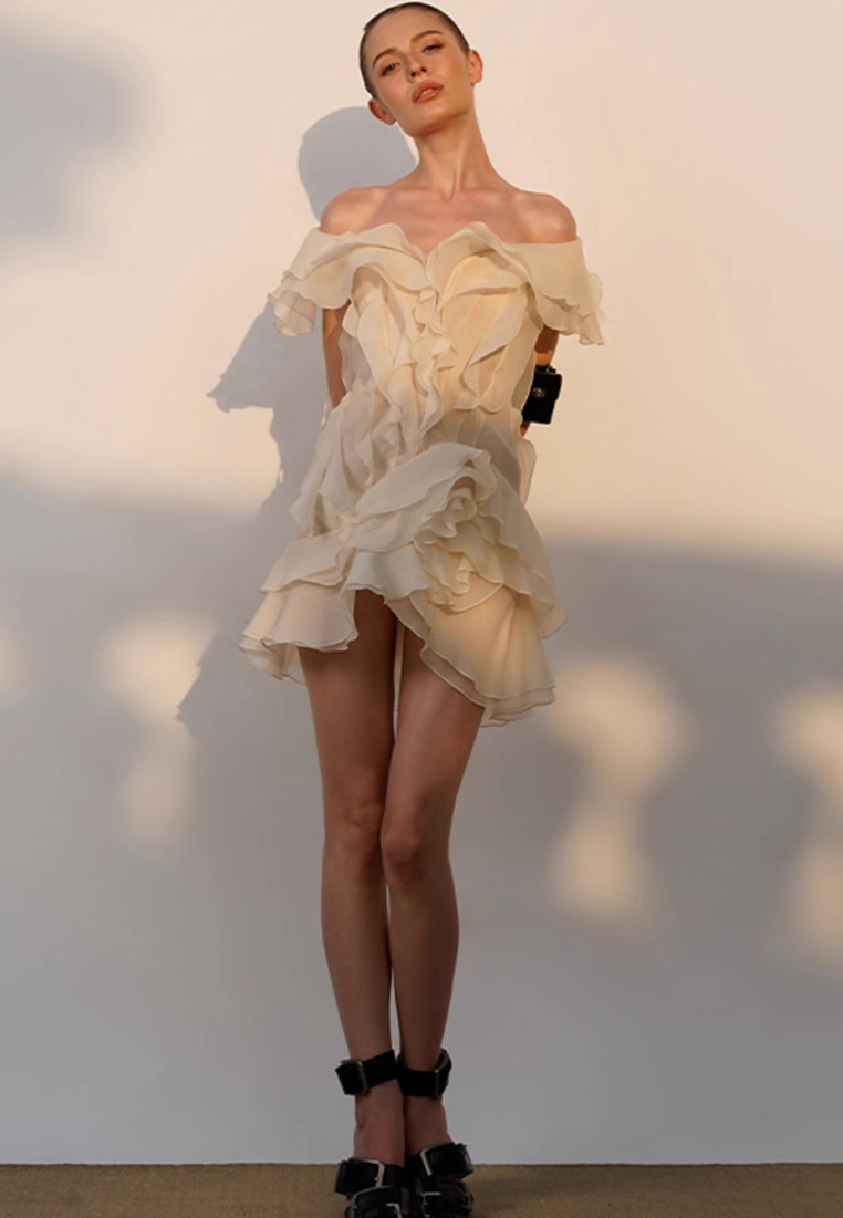 New style ruffled sexy V-neck one-shoulder dress CA25092516PI