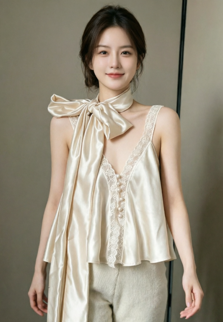 Chic Style Satin Lace Trim Camisole Top K26050504