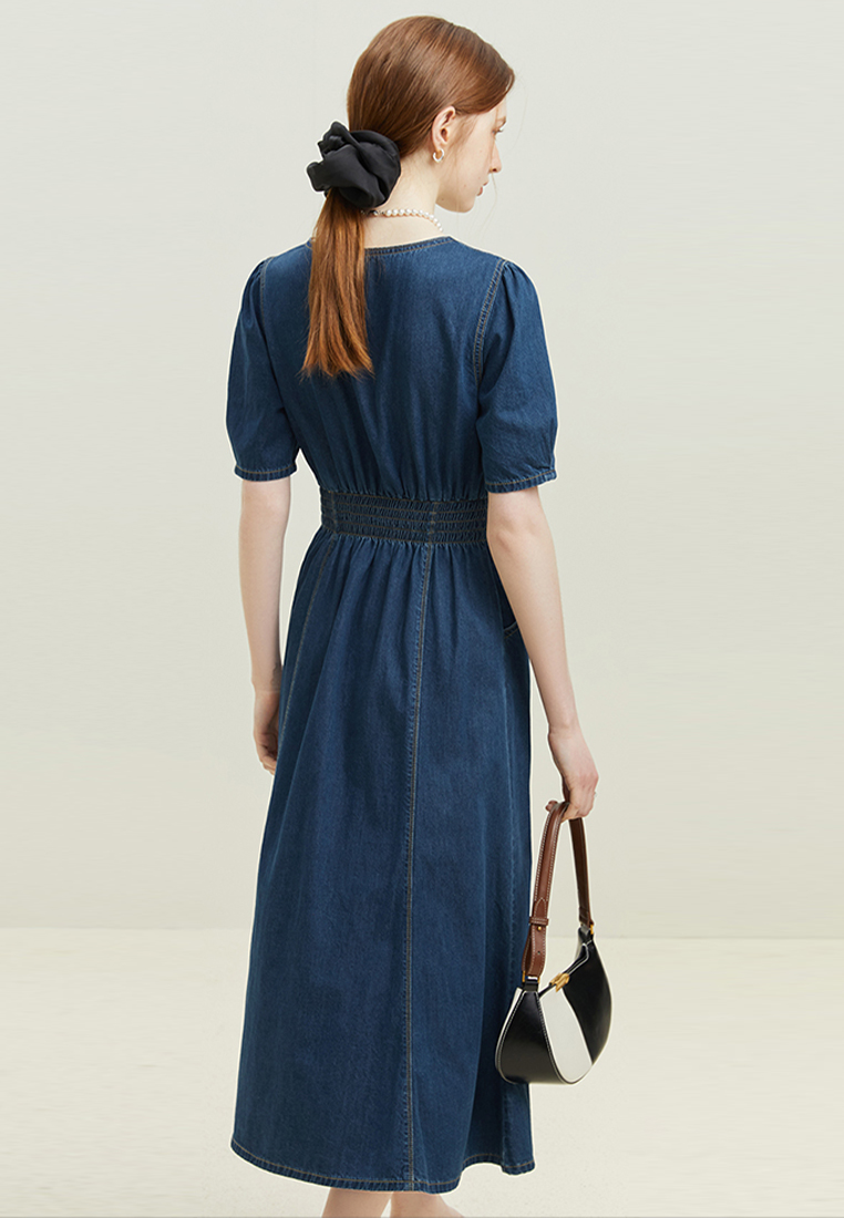 New V-neck denim maxi dress CA24030716